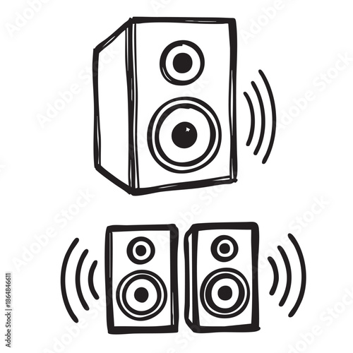 Hand Drawn Speaker and Sound Waves Icon