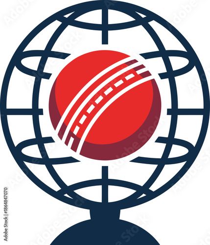 Cricket ball on globe representing global cricket Vector illustration