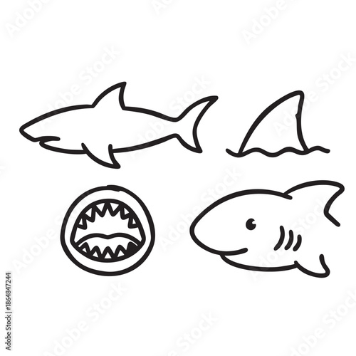 Hand Drawn Sharks and Sea Predators Doodle