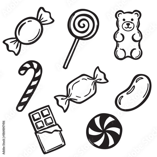 Hand Drawn Candy Sweets and Lollipops Illustration