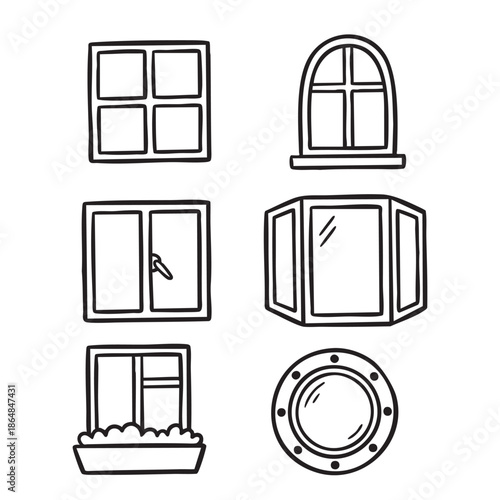 Hand Drawn Windows and Mirrors Home Interior Icons