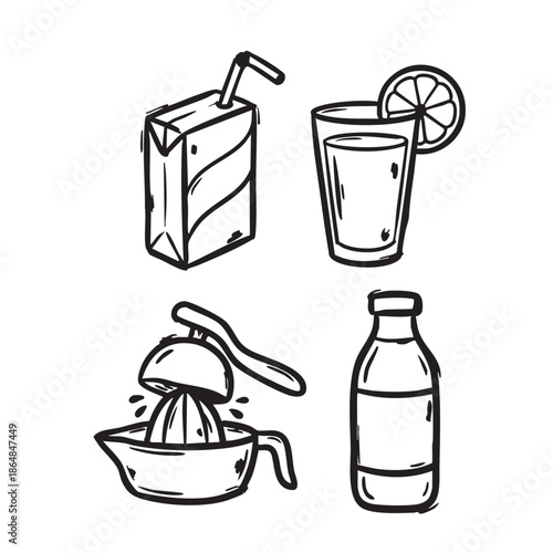 Hand Drawn Juice Box and Drink Bottle Doodle