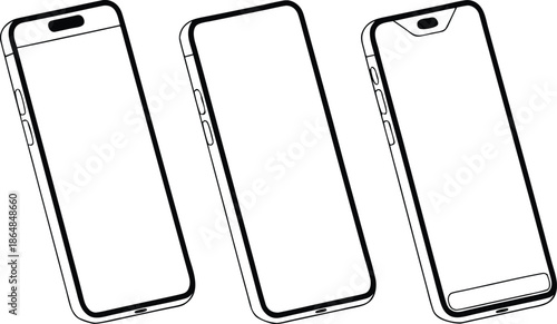 Line drawings of three smartphone designs with different camera placements