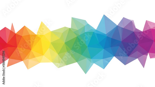A vibrant, geometric illustration showcasing a spectrum of colors formed by interconnected polygonal shapes, against a white background