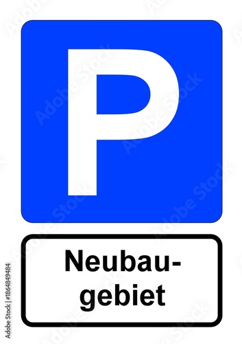 llustration eines blauen Parkplatzschildes mit der Aufschrift 