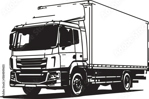 Line Art Delivery Truck: Modern Freight SketchPrint