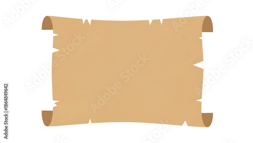 A vintage parchment scroll illustration, featuring a rectangular central area with rough edges and rolled top/bottom corners. It has a textured paper effect