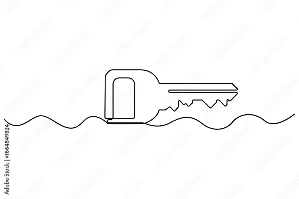 Fototapeta premium Continuous one line drawing of key for security and access concept 