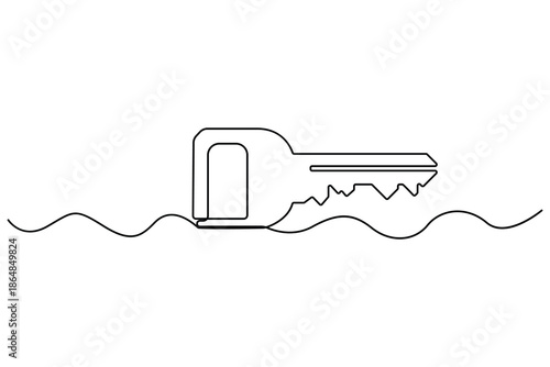 Continuous one line drawing of key for security and access concept
