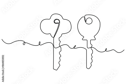 Continuous one line drawing of key for security and access concept
