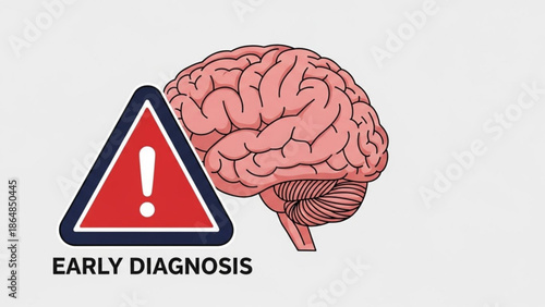 Human Brain with Warning Sign for Early Diagnosis Illustration