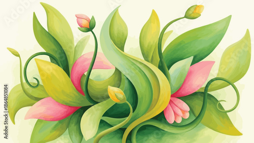 A beautiful floral arrangement with pink flowers and green leaves on a white background, perfect for decoration and design with nature