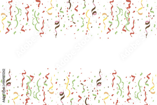 Abstract Holographic Confetti Seamless Pattern, Cute Pastel Vector Background, Party confetti and ribbon streamers for holiday design