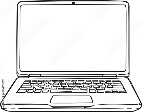 Minimal line-drawn laptop on white backgroundPrint