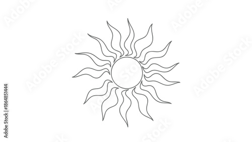 A minimalist line drawing of a stylized sun with wavy rays on a white background, symbolizing warmth and energy with minimalist