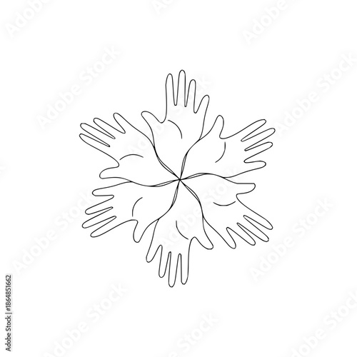 Black and White Topographic Snowflake Design on White Background with isolated and abstract and line art in illustration symmetry for geometric