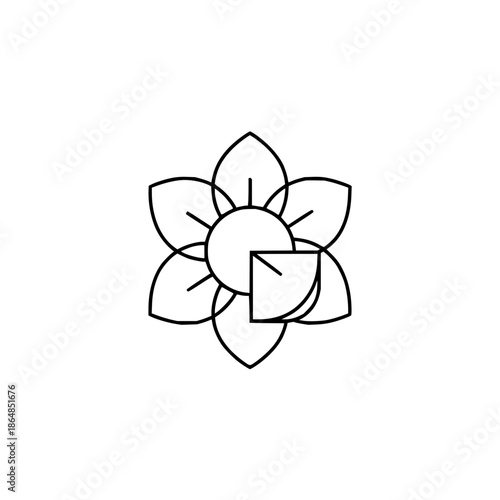 Black and White Topographic Snowflake Design on White Background with isolated and abstract and line art in illustration symmetry for geometric