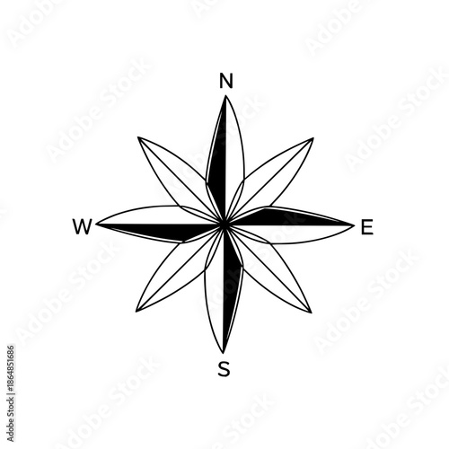 Black and White Topographic Snowflake Design on White Background with isolated and abstract and line art in illustration symmetry for geometric