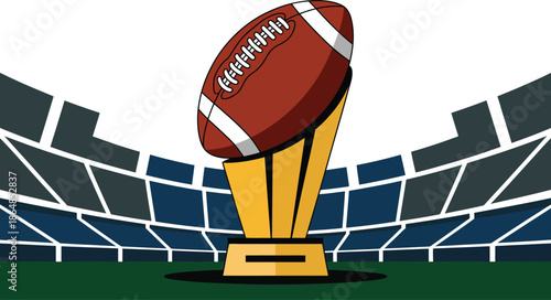 American football trophy on a gold stand in a stadium Vector illustration