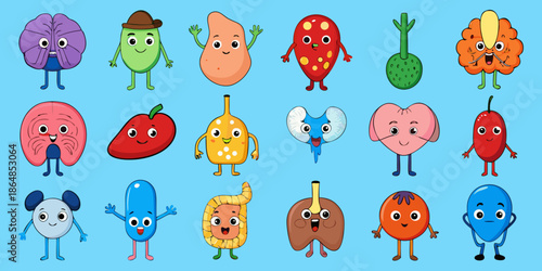 Adorable Kawaii Human Anatomy Mascot Set - Cute Medical Characters, Friendly Internal Organs Cartoon Icon Pack - Educational Health Doodles,Sweet Medical Biology Character Collection - Smiling Anatomy