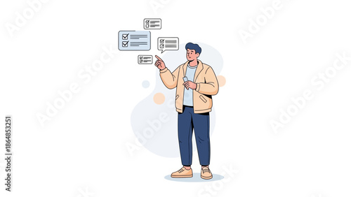 Young man using a tablet for digital task management and organization