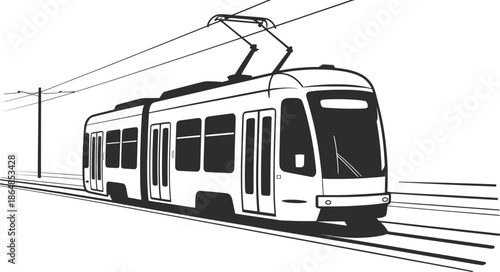 Modern City Tram Train Line Art Illustration.