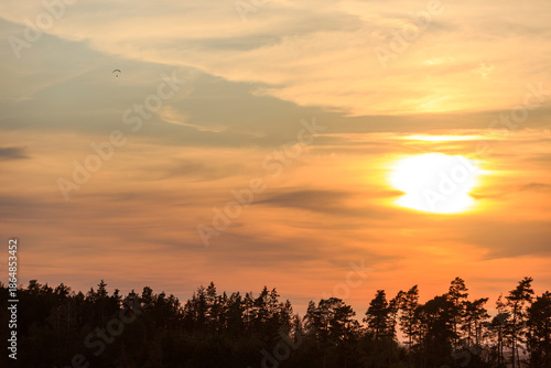 powered paragliders at sunset, Thuringian Sea, Altenbeuthen, Thuringia, east germany