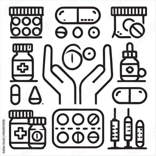 WebPills and Pharmacy rounded Linear icon stock illustration