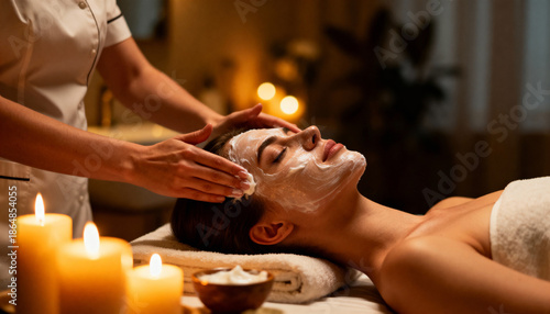Relaxing facial treatment at a spa wellness center photography calm atmosphere close-up self-care and beauty concept