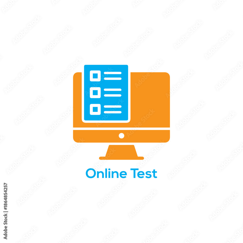 Fototapeta premium Online Test Icon With Computer Screen And Checklist, E Learning Exam, Remote Assessment, Digital Quiz Education Design Concept Symbol