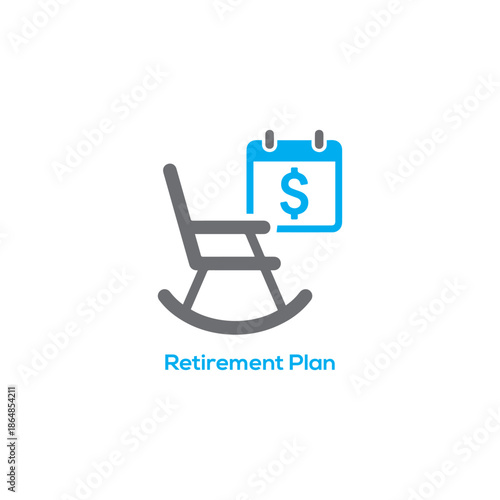 Retirement plan icon with rocking chair and dollar calendar, pension savings financial planning vector illustration isolated on white background

