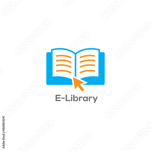 E Library Online Book Icon With Cursor, Digital Reading, Virtual Library Access Symbol For Education, Study And Research Concept


