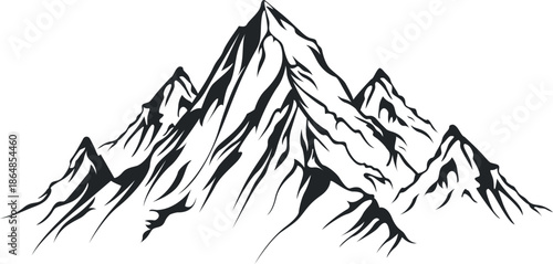 Majestic mountain silhouette. Black and white Mountain silhouette. Mountain silhouette vector icon rocky peaks mountains ranges