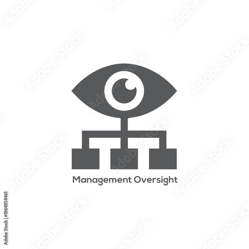 Management oversight icon with eye watching organizational hierarchy, corporate supervision control and governance monitoring vector illustration isolated on white

