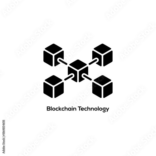 Blockchain technology cubes icon showing connected blocks network for cryptocurrency, fintech, decentralized ledger systems, secure digital data vector illustration


