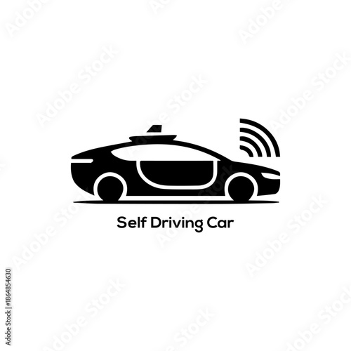Self driving car icon silhouette for autonomous vehicle technology, smart mobility apps, driverless taxi service, futuristic transport vector illustration

