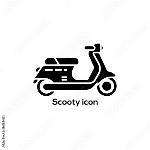 Modern scooty scooter silhouette icon for delivery service, urban transport logo, mobile app interface, vector illustration isolated on white

