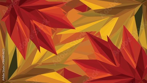 Vibrant autumn leaves in shades of orange, red, and yellow, arranged in a geometric pattern, creating a colorful and dynamic with warm