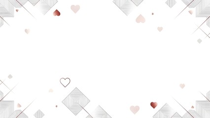 Modern elegant frame with rose gold geometric lines and hearts on a clean white background