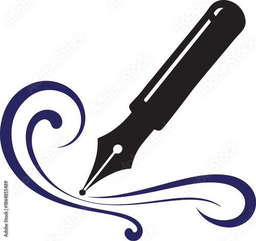 "Elegant Fountain Pen with Swirl Silhouette – Vector Design"