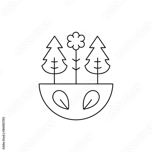 forest mind line art vector illustration on transparent background