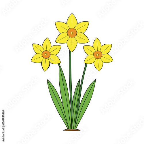 A sunlit field of yellow daffodils sways in the breeze, painting the landscape with golden blooms, fresh green leaves, and the joyful promise of spring.
