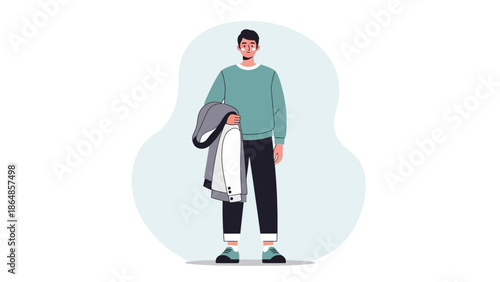 Young male athlete standing with a tennis racket and sports backpack ready for a game or practice