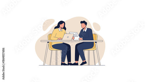 Business Meeting Between Two Professionals Discussing Ideas at a Conference Table