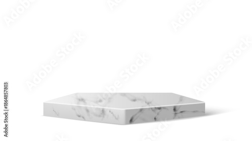 Marble podium or pedestal for product display, hexagonal shape, isolated on
