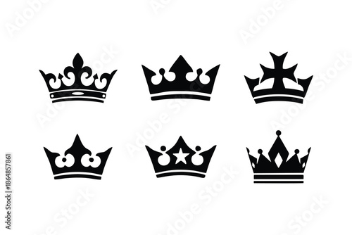 crown logo clipart designs set some designs. king or queen crown silhouettes on the white background 