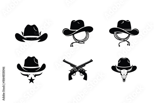 Cowboy Hat Silhouettes.  Logo Set Vector silhouettes on the white background