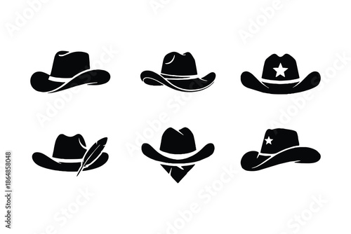 Cowboy Hat Silhouettes.  Logo Set Vector silhouettes on the white background