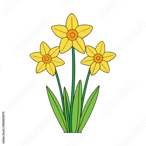 A sunlit field of yellow daffodils sways in the breeze, painting the landscape with golden blooms, fresh green leaves, and the joyful promise of spring.
