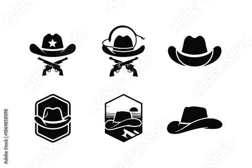 Cowboy Hat Silhouettes.  Logo Set Vector silhouettes on the white background